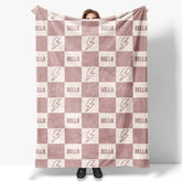 Lofaris Flesh Pink Lightning Icon Plaid Custom Name Blanket